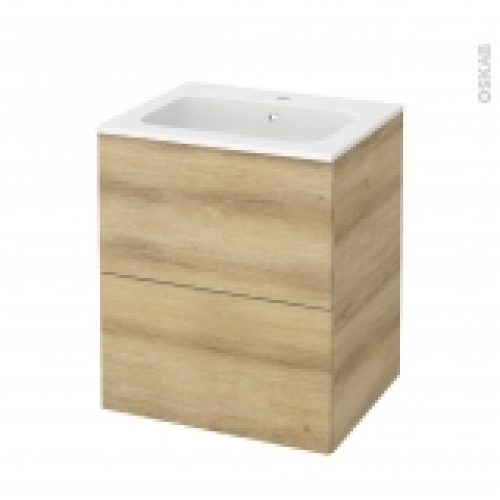Meuble De Salle De Bains Plan Vasque Rezo Hosta Chene Naturel 2 Tiroirs Cotes Decors L605 X H715 X P505 Cm