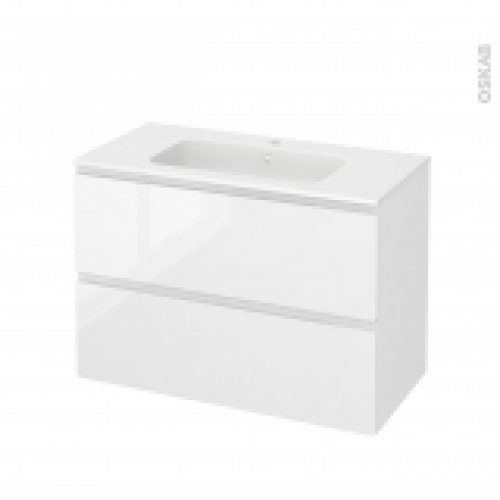 Meuble De Salle De Bains Plan Vasque Rezo Ipoma Blanc Brillant 2 Tiroirs Cotes Decors L1005 X H715 X P505 Cm