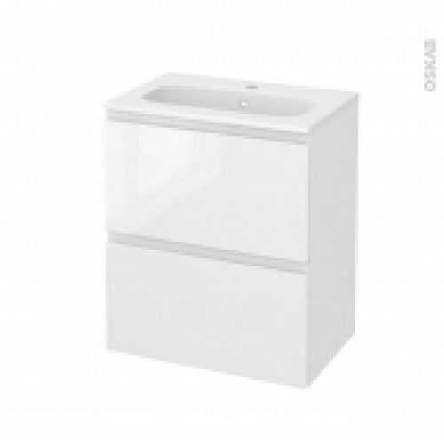 Meuble De Salle De Bains Plan Vasque Rezo Ipoma Blanc Brillant 2 Tiroirs Cotes Decors L605 X H715 X P405 Cm