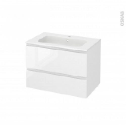 Meuble De Salle De Bains Plan Vasque Rezo Ipoma Blanc Brillant 2 Tiroirs Cotes Decors L805 X H585 X P505 Cm