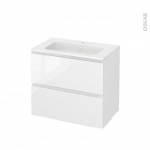 Meuble De Salle De Bains Plan Vasque Rezo Ipoma Blanc Brillant 2 Tiroirs Cotes Decors L805 X H715 X P505 Cm