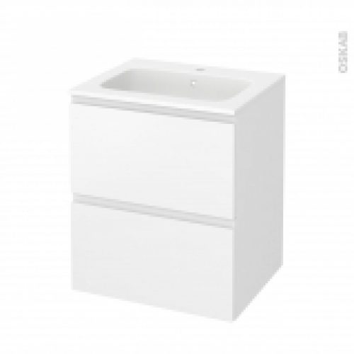 Meuble De Salle De Bains Plan Vasque Rezo Ipoma Blanc Mat 2 Tiroirs Cotes Decors L605 X H715 X P505 Cm