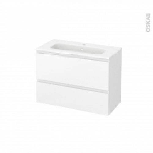 Meuble De Salle De Bains Plan Vasque Rezo Ipoma Blanc Mat 2 Tiroirs Cotes Decors L805 X H585 X P405 Cm