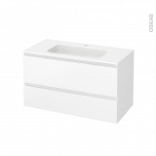Meuble De Salle De Bains Plan Vasque Rezo Ipoma Blanc Mat 2 Tiroirs Cotes Decors L1005 X H585 X P505 Cm
