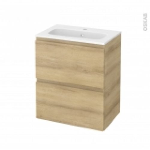 Meuble De Salle De Bains Plan Vasque Rezo Ipoma Chene Naturel 2 Tiroirs Cotes Decors L605 X H715 X P405 Cm