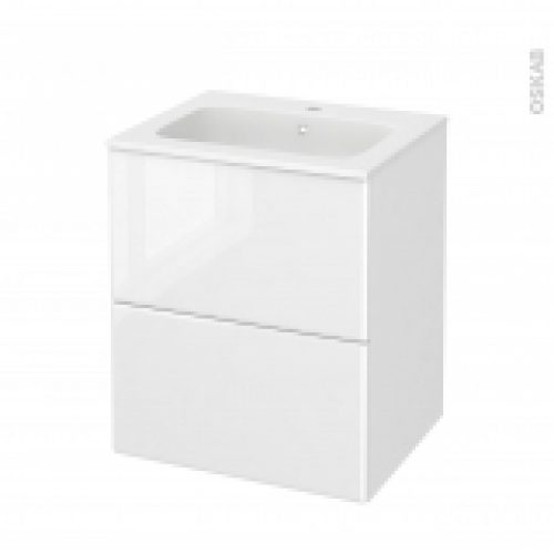 Meuble De Salle De Bains Plan Vasque Rezo Iris Blanc 2 Tiroirs Cotes Decors L605 X H715 X P505 Cm