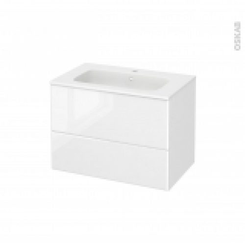 Meuble De Salle De Bains Plan Vasque Rezo Iris Blanc 2 Tiroirs Cotes Decors L805 X H585 X P505 Cm