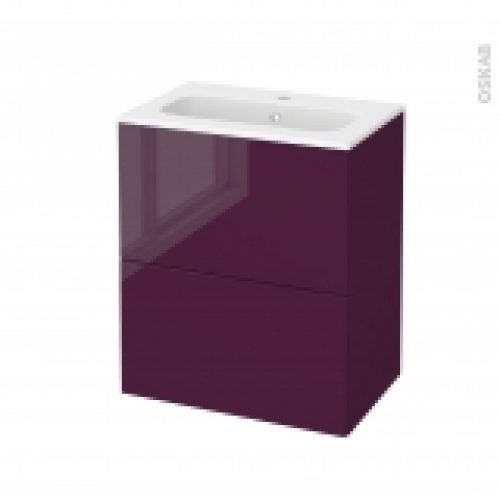 Meuble De Salle De Bains Plan Vasque Rezo Keria Aubergine 2 Tiroirs Cotes Decors L605 X H715 X P405 Cm