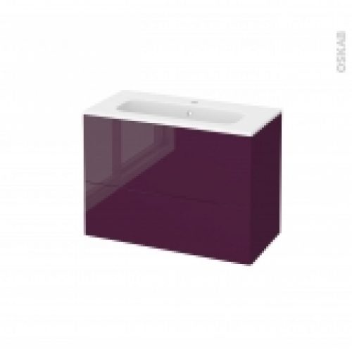 Meuble De Salle De Bains Plan Vasque Rezo Keria Aubergine 2 Tiroirs Cotes Decors L805 X H585 X P405 Cm