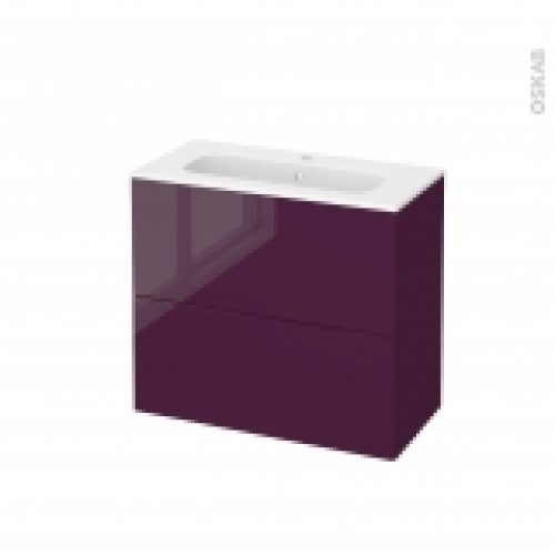 Meuble De Salle De Bains Plan Vasque Rezo Keria Aubergine 2 Tiroirs Cotes Decors L805 X H715 X P405 Cm