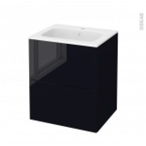 Meuble De Salle De Bains Plan Vasque Rezo Keria Noir 2 Tiroirs Cotes Decors L605 X H715 X P505 Cm