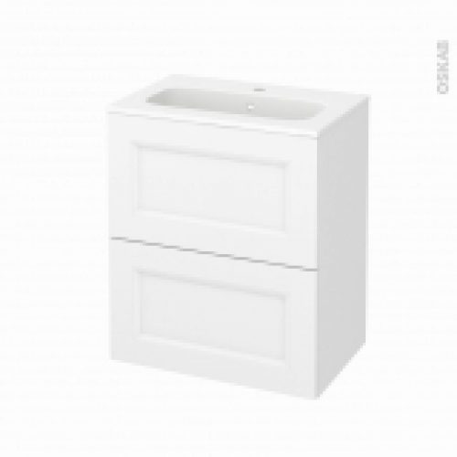 Meuble De Salle De Bains Plan Vasque Rezo Static Blanc 2 Tiroirs Cotes Decors L605 X H715 X P405 Cm