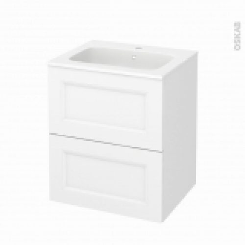 Meuble De Salle De Bains Plan Vasque Rezo Static Blanc 2 Tiroirs Cotes Decors L605 X H715 X P505 Cm