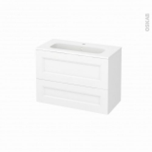 Meuble De Salle De Bains Plan Vasque Rezo Static Blanc 2 Tiroirs Cotes Decors L805 X H585 X P405 Cm