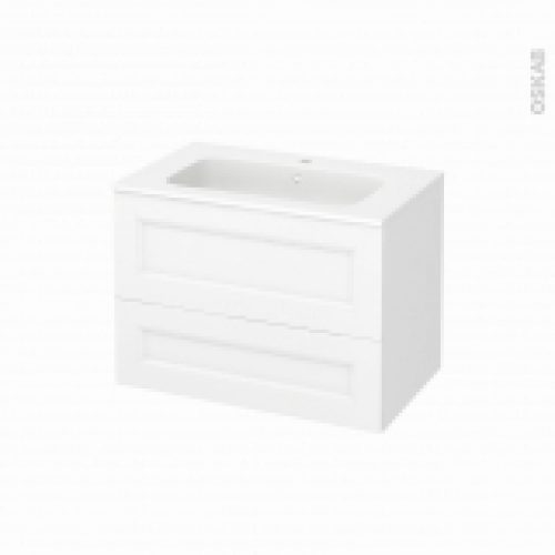 Meuble De Salle De Bains Plan Vasque Rezo Static Blanc 2 Tiroirs Cotes Decors L805 X H585 X P505 Cm