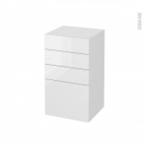 Meuble De Salle De Bains Rangement Bas Bora Blanc 4 Tiroirs L40 X H70 X P37 Cm