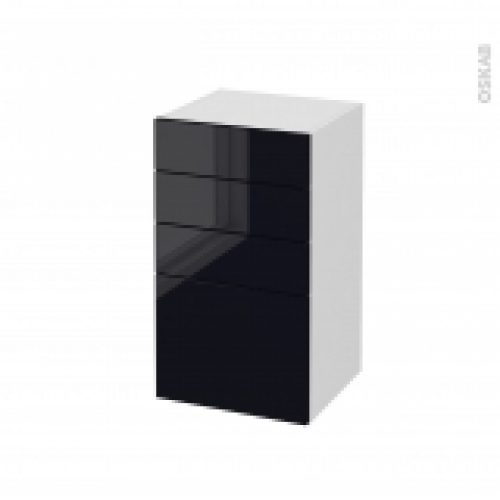 Meuble De Salle De Bains Rangement Bas Keria Noir 4 Tiroirs L40 X H70 X P37 Cm