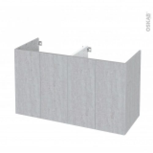 Meuble De Salle De Bains Sous Vasque Double Hoda Beton 4 Portes Cotes Decors L120 X H70 X P50 Cm