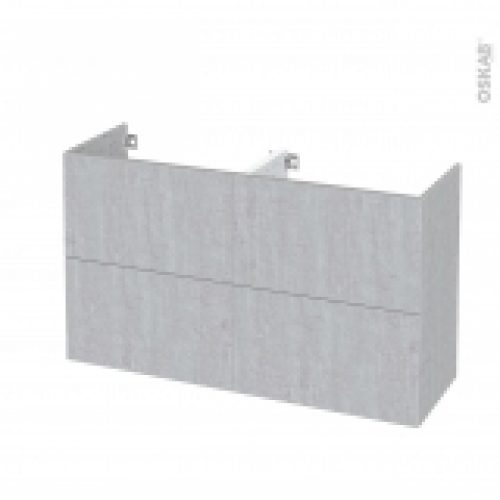 Meuble De Salle De Bains Sous Vasque Double Hoda Beton 4 Tiroirs Cotes Decors L120 X H70 X P40 Cm