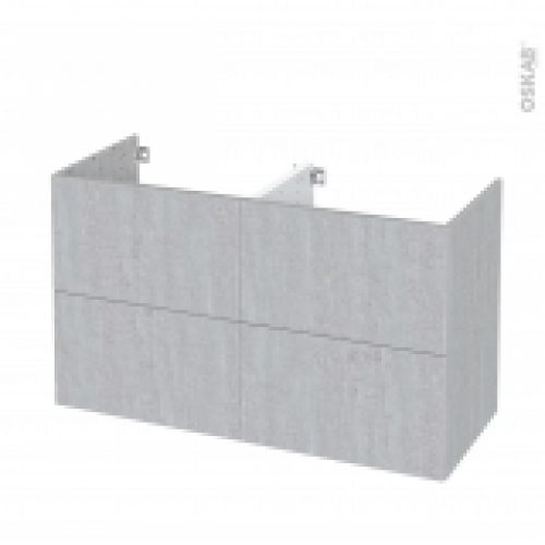 Meuble De Salle De Bains Sous Vasque Double Hoda Beton 4 Tiroirs Cotes Decors L120 X H70 X P50 Cm