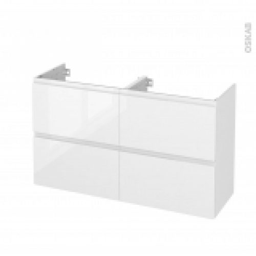 Meuble De Salle De Bains Sous Vasque Double Ipoma Blanc Brillant 4 Tiroirs Cotes Decors L120 X H70 X P40 Cm