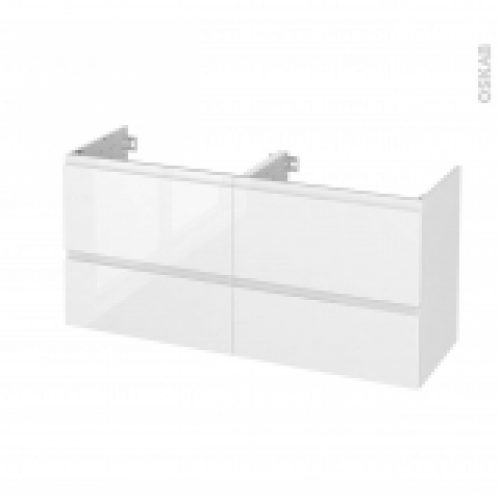 Meuble De Salle De Bains Sous Vasque Double Ipoma Blanc Brillant 4 Tiroirs Cotes Decors L120 X H57 X P40 Cm