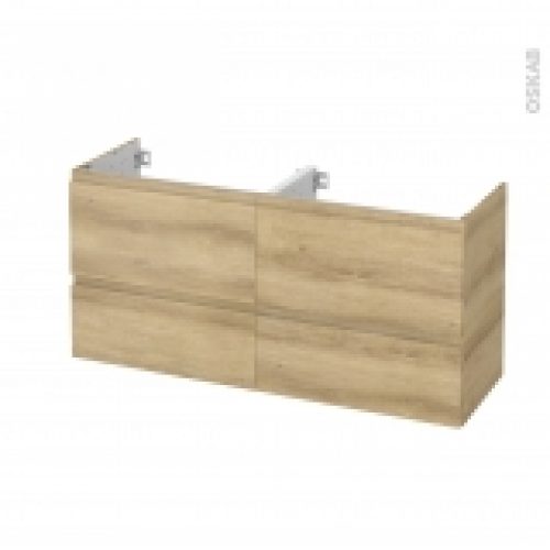 Meuble De Salle De Bains Sous Vasque Double Ipoma Chene Naturel 4 Tiroirs Cotes Decors L120 X H57 X P40 Cm