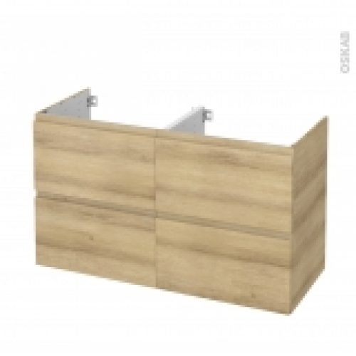 Meuble De Salle De Bains Sous Vasque Double Ipoma Chene Naturel 4 Tiroirs Cotes Decors L120 X H70 X P50 Cm