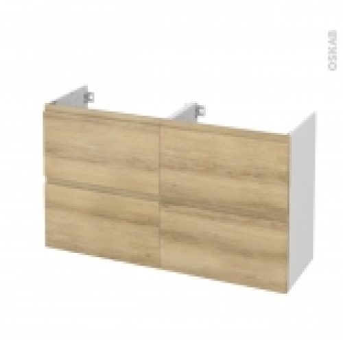 Meuble De Salle De Bains Sous Vasque Double Ipoma Chene Naturel 4 Tiroirs Cotes Blancs L120 X H70 X P40 Cm