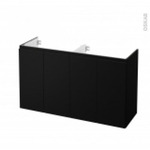 Meuble De Salle De Bains Sous Vasque Double Ipoma Noir Mat 4 Portes Cotes Decors L120 X H70 X P40 Cm