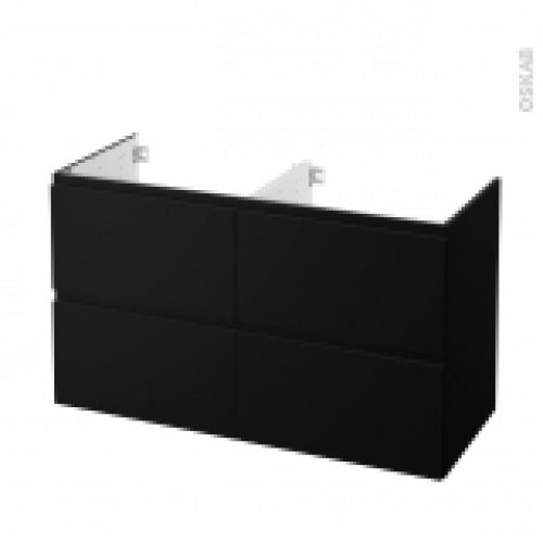 Meuble De Salle De Bains Sous Vasque Double Ipoma Noir Mat 4 Tiroirs Cotes Decors L120 X H70 X P50 Cm