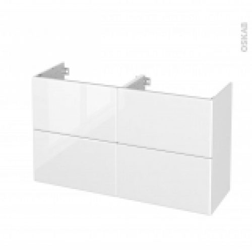 Meuble De Salle De Bains Sous Vasque Double Iris Blanc 4 Tiroirs Cotes Decors L120 X H70 X P40 Cm