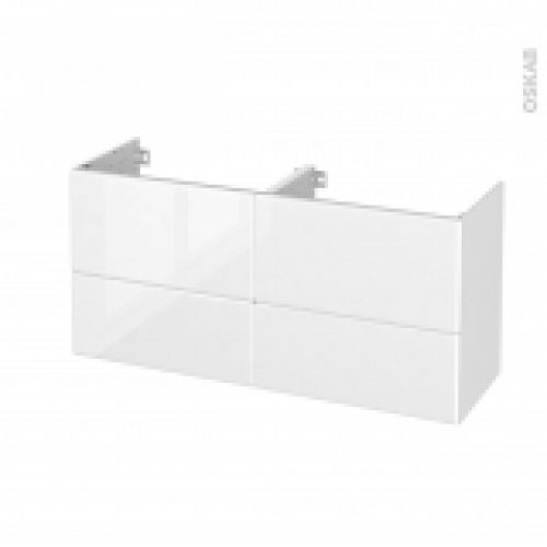 Meuble De Salle De Bains Sous Vasque Double Iris Blanc 4 Tiroirs Cotes Decors L120 X H57 X P40 Cm
