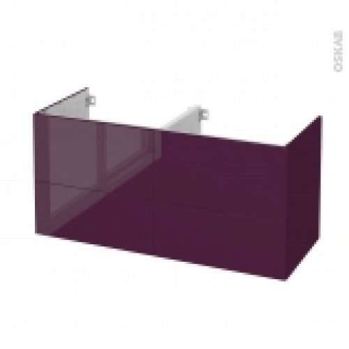 Meuble De Salle De Bains Sous Vasque Double Keria Aubergine 4 Tiroirs Cotes Decors L120 X H57 X P50 Cm