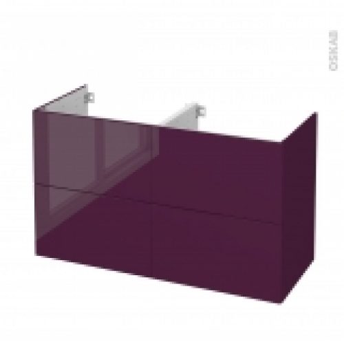 Meuble De Salle De Bains Sous Vasque Double Keria Aubergine 4 Tiroirs Cotes Decors L120 X H70 X P50 Cm