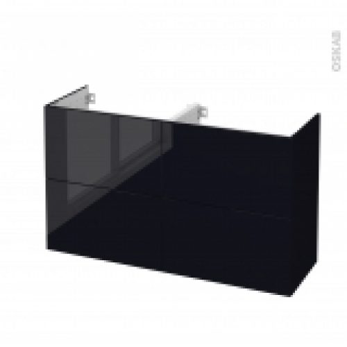 Meuble De Salle De Bains Sous Vasque Double Keria Noir 4 Tiroirs Cotes Decors L120 X H70 X P40 Cm