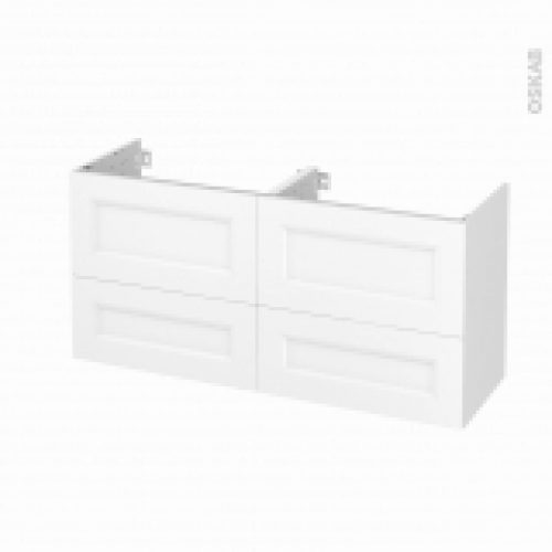 Meuble De Salle De Bains Sous Vasque Double Static Blanc 4 Tiroirs Cotes Decors L120 X H57 X P40 Cm