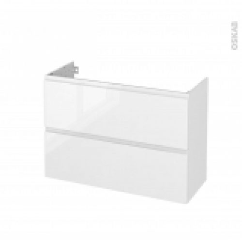 Meuble De Salle De Bains Sous Vasque Ipoma Blanc Brillant 2 Tiroirs Cotes Decors L100 X H70 X P40 Cm