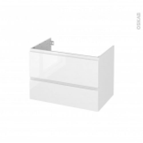Meuble De Salle De Bains Sous Vasque Ipoma Blanc Brillant 2 Tiroirs Cotes Decors L80 X H57 X P50 Cm