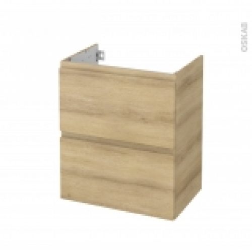 Meuble De Salle De Bains Sous Vasque Ipoma Chene Naturel 2 Tiroirs Cotes Decors L60 X H70 X P40 Cm