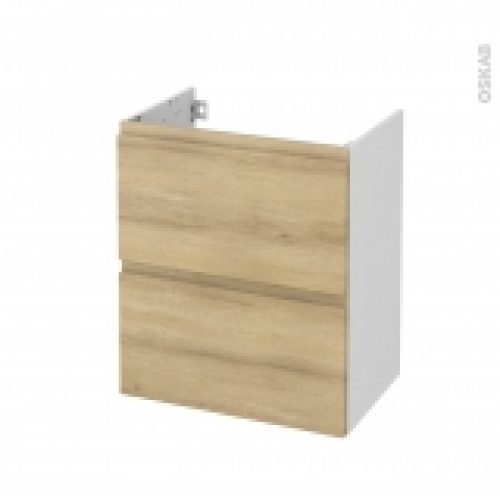 Meuble De Salle De Bains Sous Vasque Ipoma Chene Naturel 2 Tiroirs Cotes Blancs L60 X H70 X P40 Cm