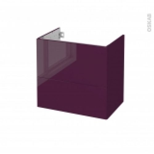 Meuble De Salle De Bains Sous Vasque Keria Aubergine 2 Tiroirs Cotes Decors L60 X H57 X P40 Cm