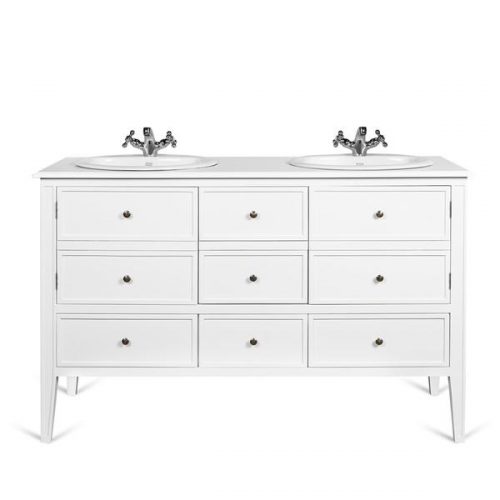 Meuble double vasque 140 cm EDGAR en acajou, blanc