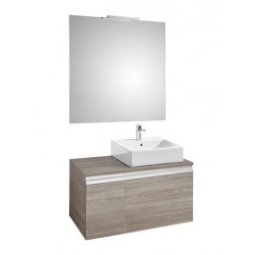 Meuble Heima Frene 2 tiroirs asymétrique  900 mm droite pour 1 vasque à poser + miroir + applique -…