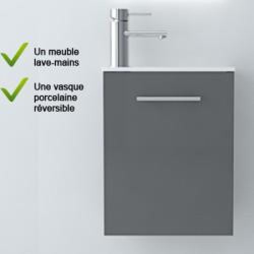 Meuble lave-mains et  vasque Laqué Gris Brillant  – SALGAR MICRO 22521