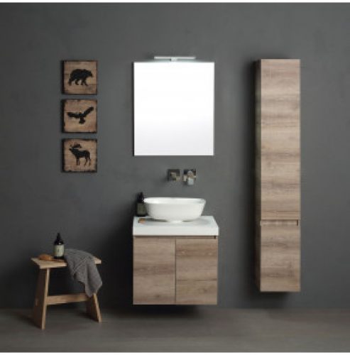 MEUBLE MODULABLE POUR SALLE DE BAINS 60 CM LAVABO ROND EN MARBRE RÉSINE