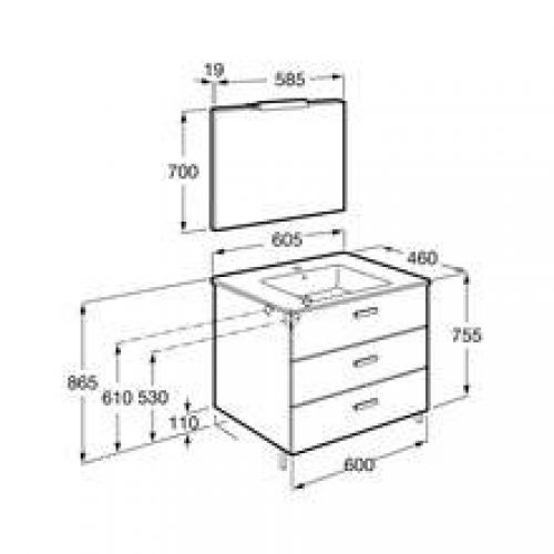 Meuble Pack 3 tiroirs bouleau 60 cm Victoria…
