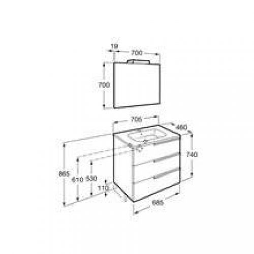 Meuble Pack Family chêne 70 cm Victoria-N Roca