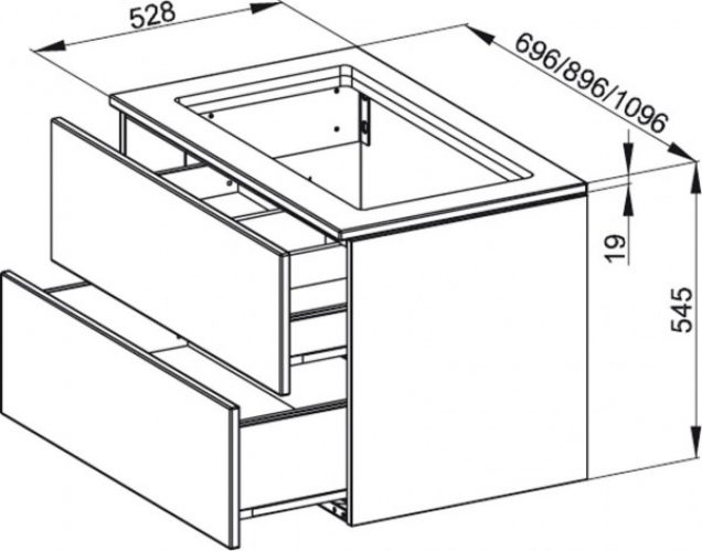 Meuble Pour Lavabo Encastrable Bette Modules avec plaque de recouvrement 2 tiroirs Chêne Naturel RE1