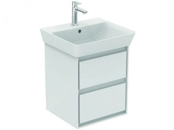 Meuble Pour Lavabo Encastrable Ideal Standard 2 tiroirs 480 mm Connect Air Blanc Brillant/Gris Clair